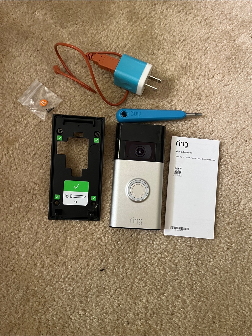 Ring Doorbell Camera with charger and screwdriver